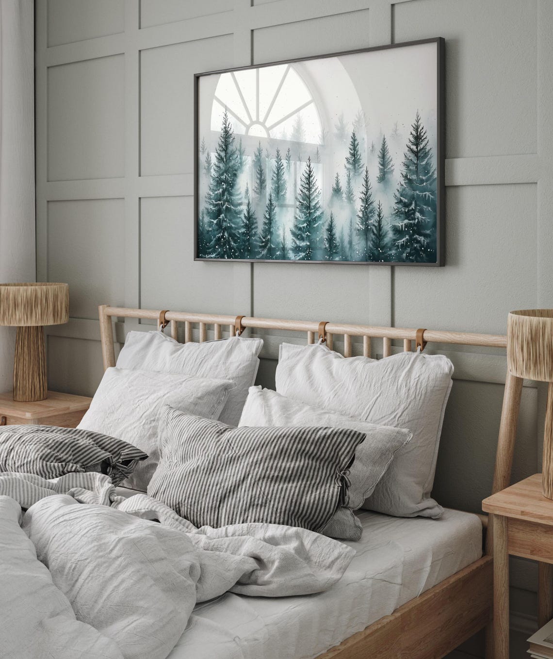 Misty Pine Forest Watercolor Minimalist Winter Landscape Poster - Image 6