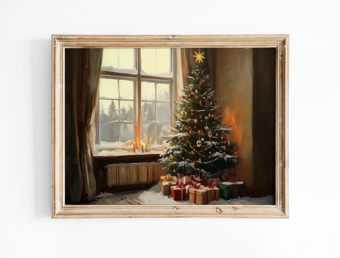 Cozy Christmas Tree by Window with Gifts Warm Holiday Scene Poster - Image 4