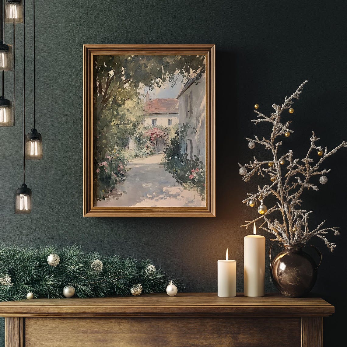 Charming Cottage Garden Path Rose Blooms Impressionist Poster - Image 3