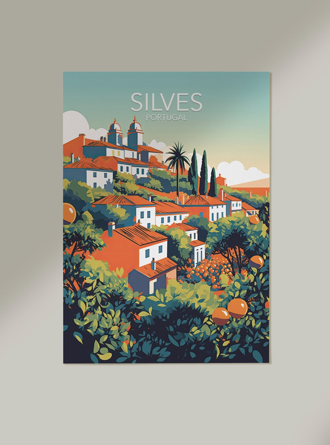 Silves Portugal Hilltop Village Orange Groves Modern Travel Poster - Image 2