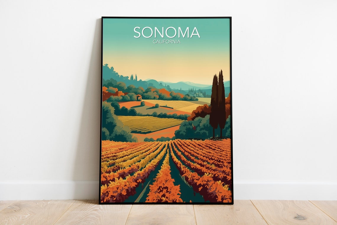 Sonoma California Vineyard Harvest Golden Rolling Hills Poster