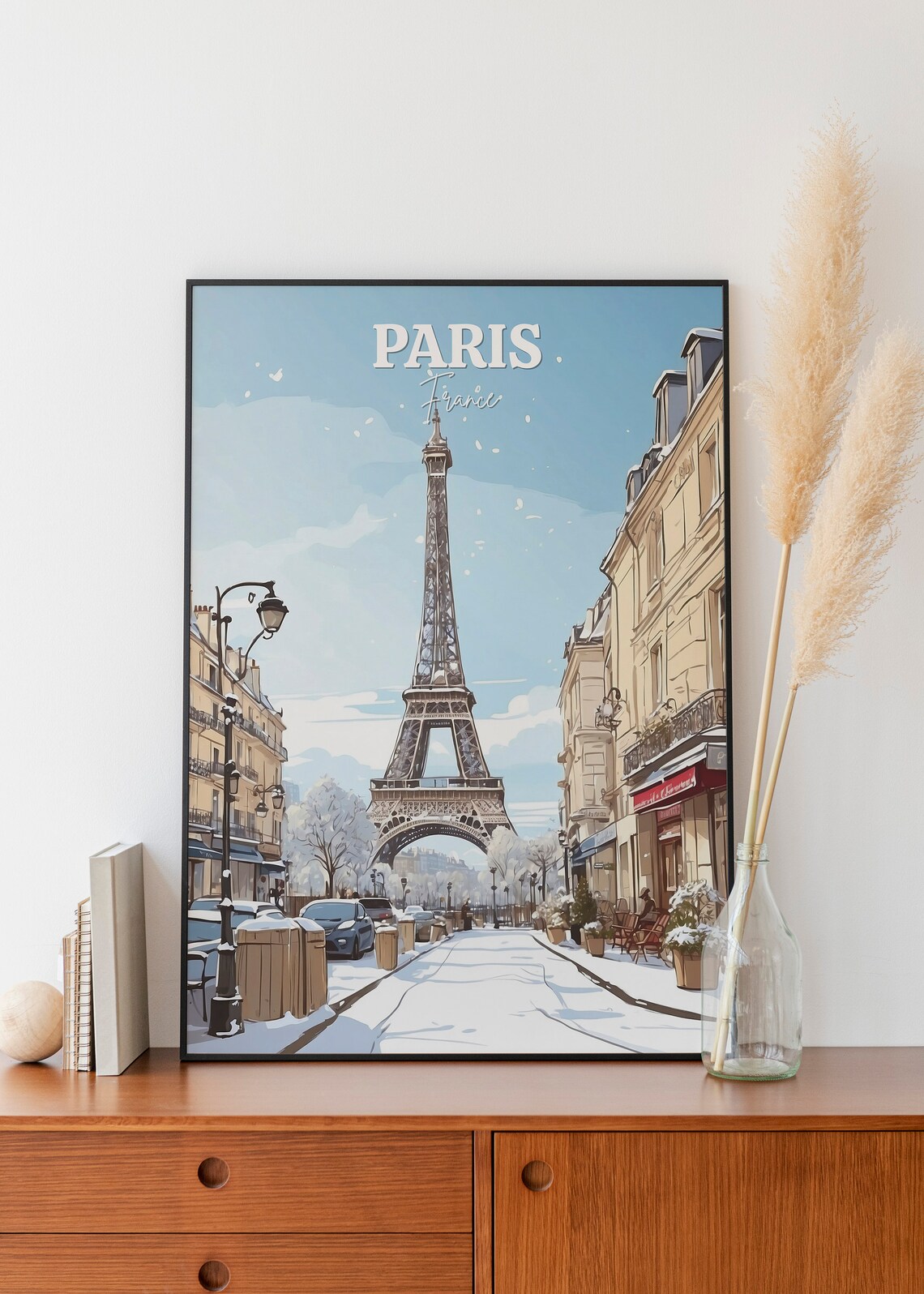 Paris France Eiffel Tower Snowy Street Winter Travel Landmark Poster - Image 2