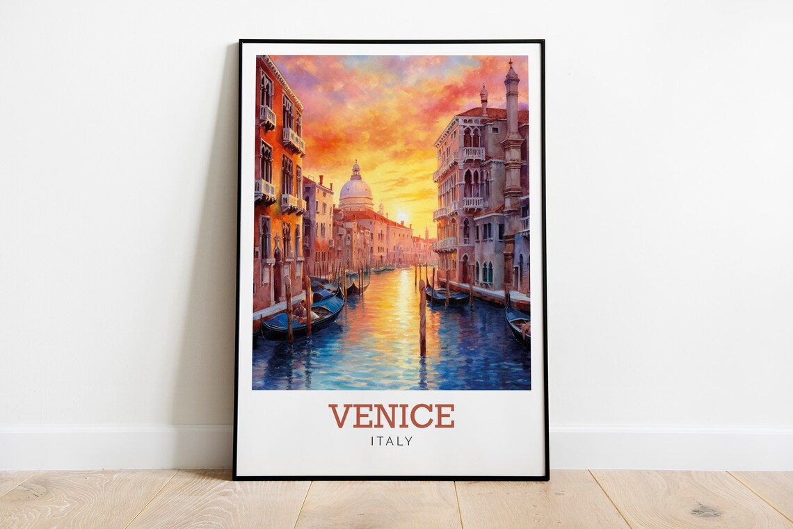 Venice Italy Sunset Grand Canal Watercolor Art Travel Poster - Image 2