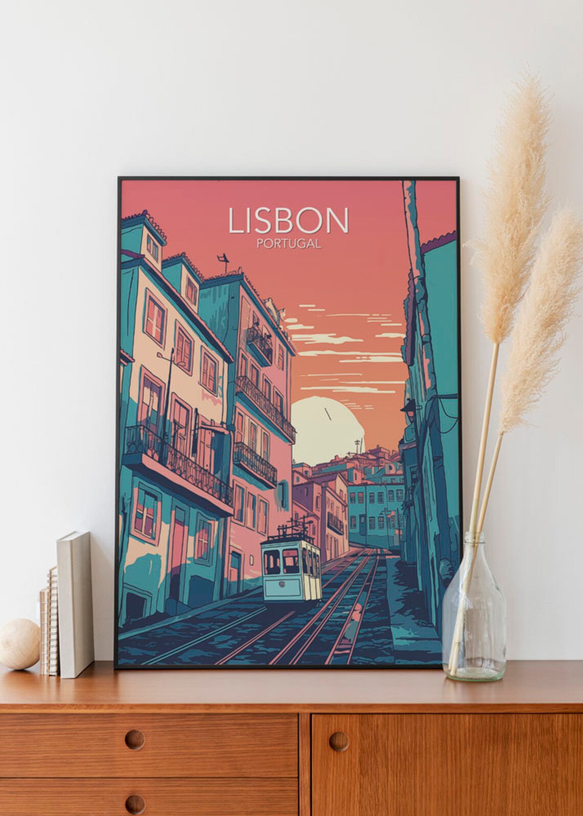 Lisbon Tram Old Town Street Portugal Sunset Vintage Travel Poster - Image 2