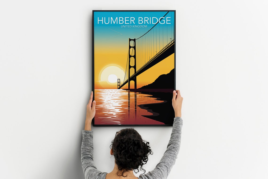 Humber Bridge England Golden Sunset Suspension Bridge River Poster - Image 2
