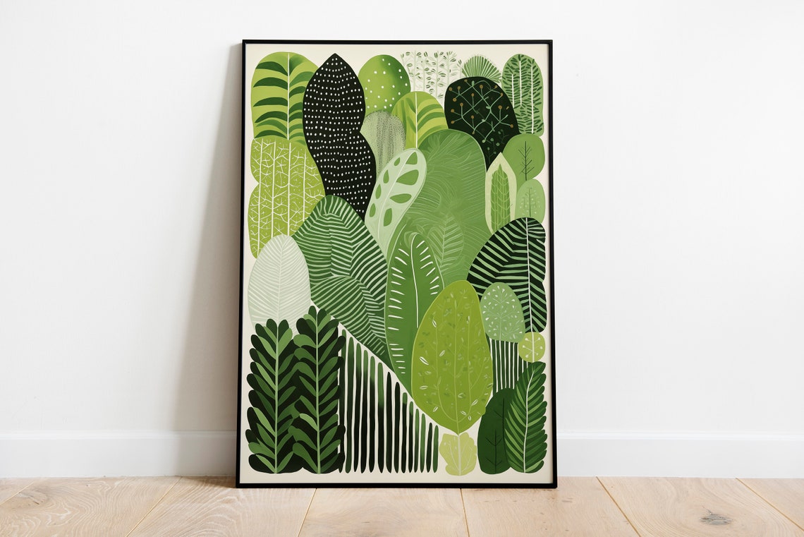 Lush Green Botanical Leaf Pattern Abstract Nature Boho Art Print - Image 2