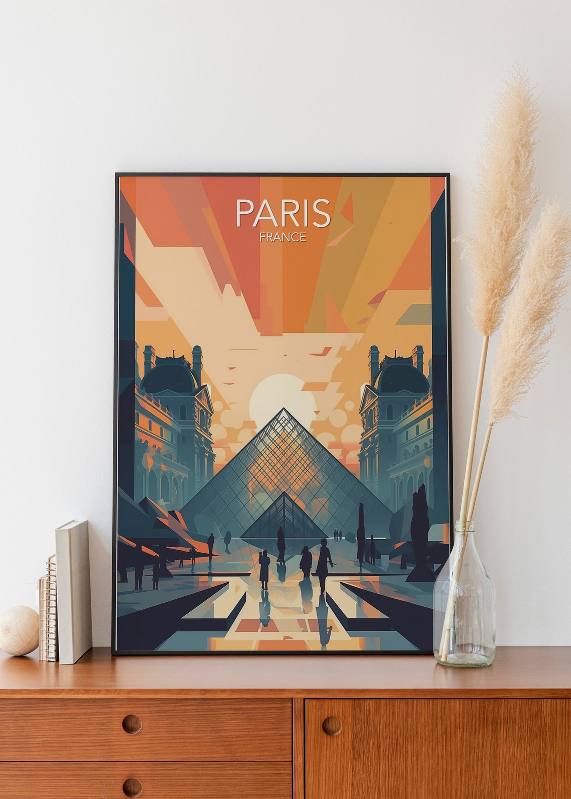 Paris France Louvre Pyramid Golden Sunset Geometric Art Poster - Image 3