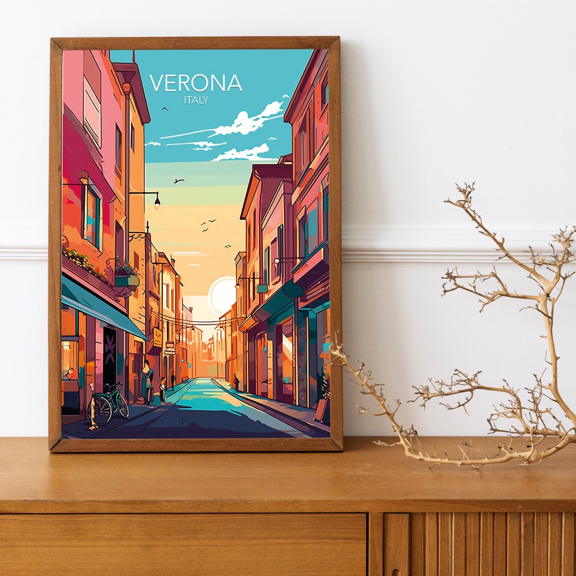 Verona Old Street Sunset Shops Italy Golden Hour Travel Poster - Image 2
