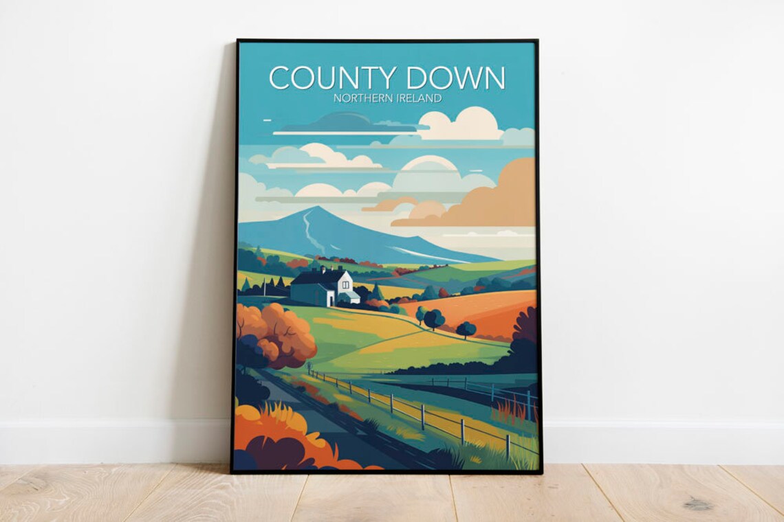 County Down Northern Ireland Rolling Hills Countryside Travel Poster