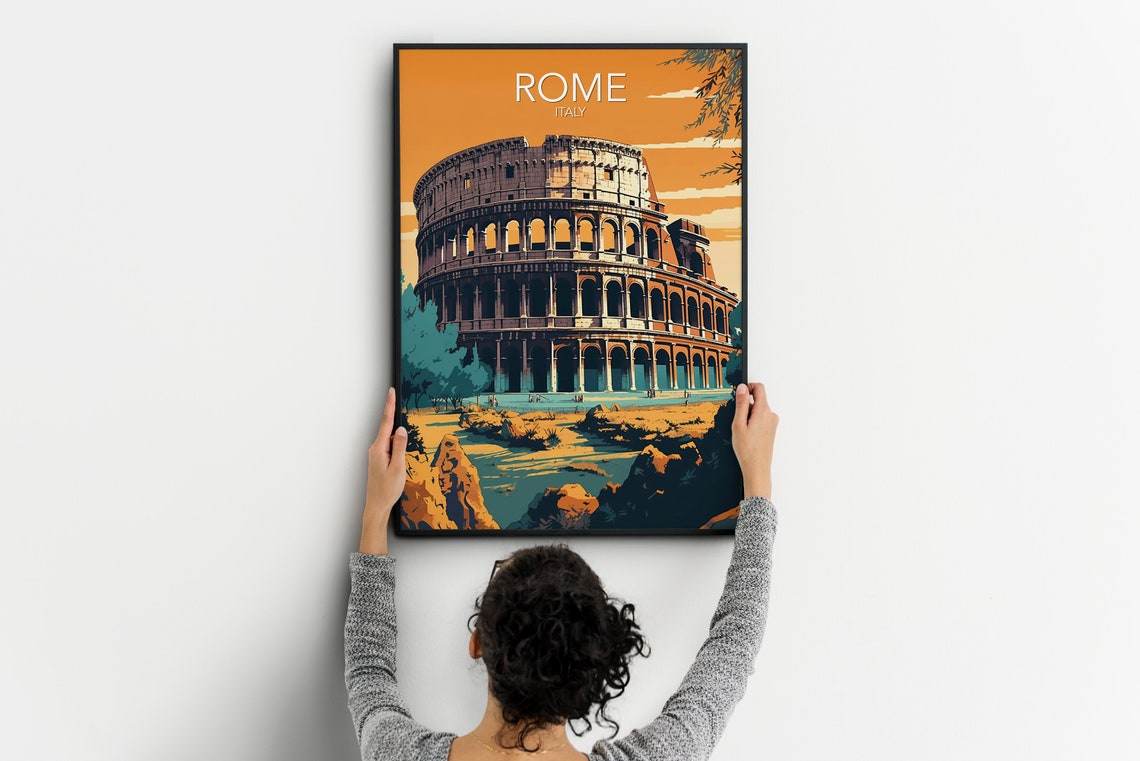 Rome Italy Colosseum Ancient Historic Amphitheater Sunset View Poster - Image 2