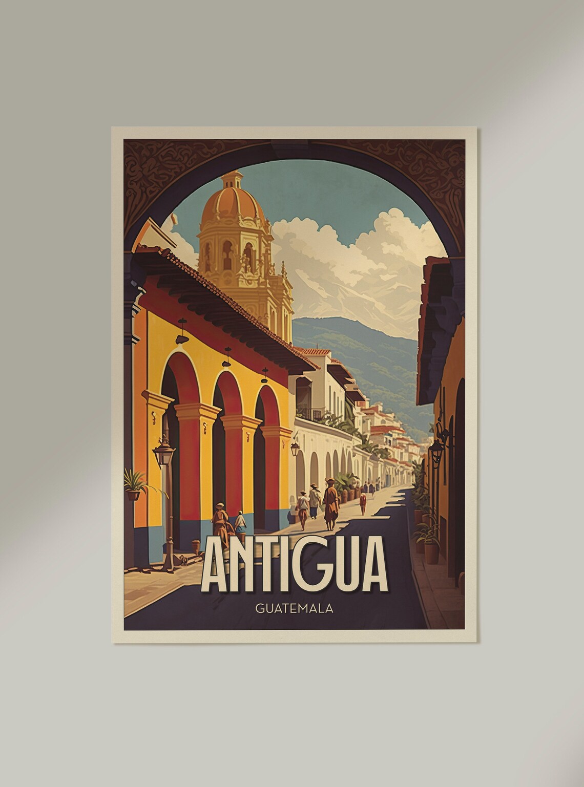 Antigua Guatemala Colonial Sunny Arch Church Street Vintage Poster - Image 2