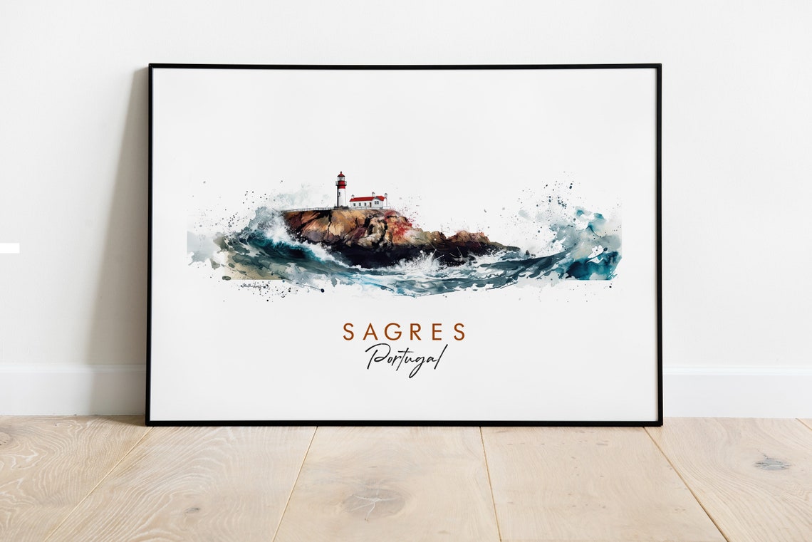 Sagres Portugal Dramatic Cliffside Lighthouse Ocean Waves Poster