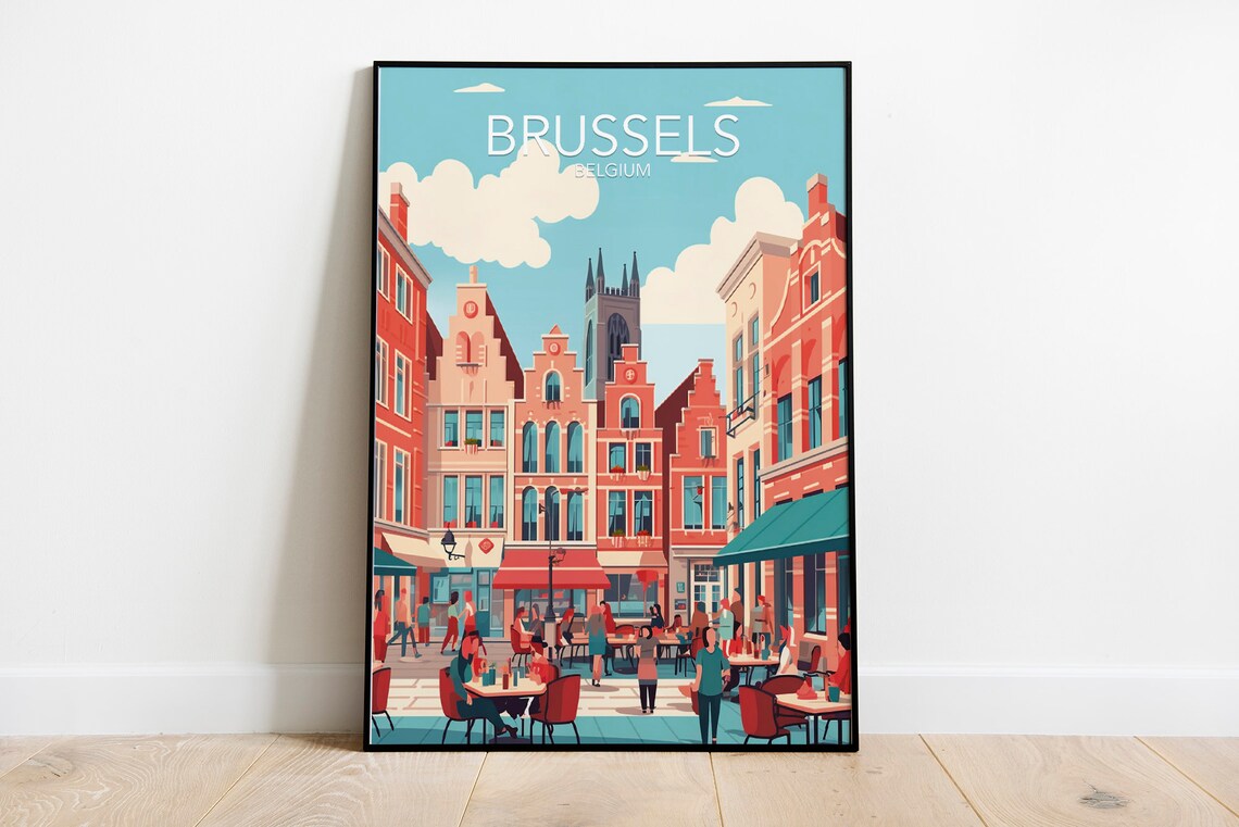 Brussels Belgium Old Town Square Cafes Street Life Travel Poster - Image 2