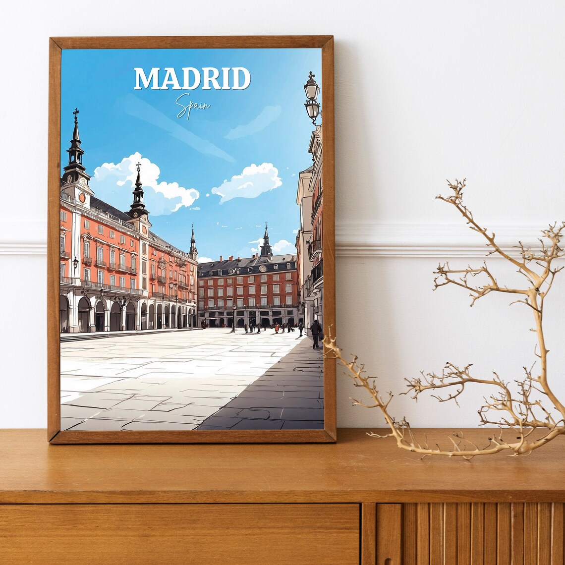 Madrid Spain Plaza Mayor Winter Square Vintage City Travel Poster - Image 3