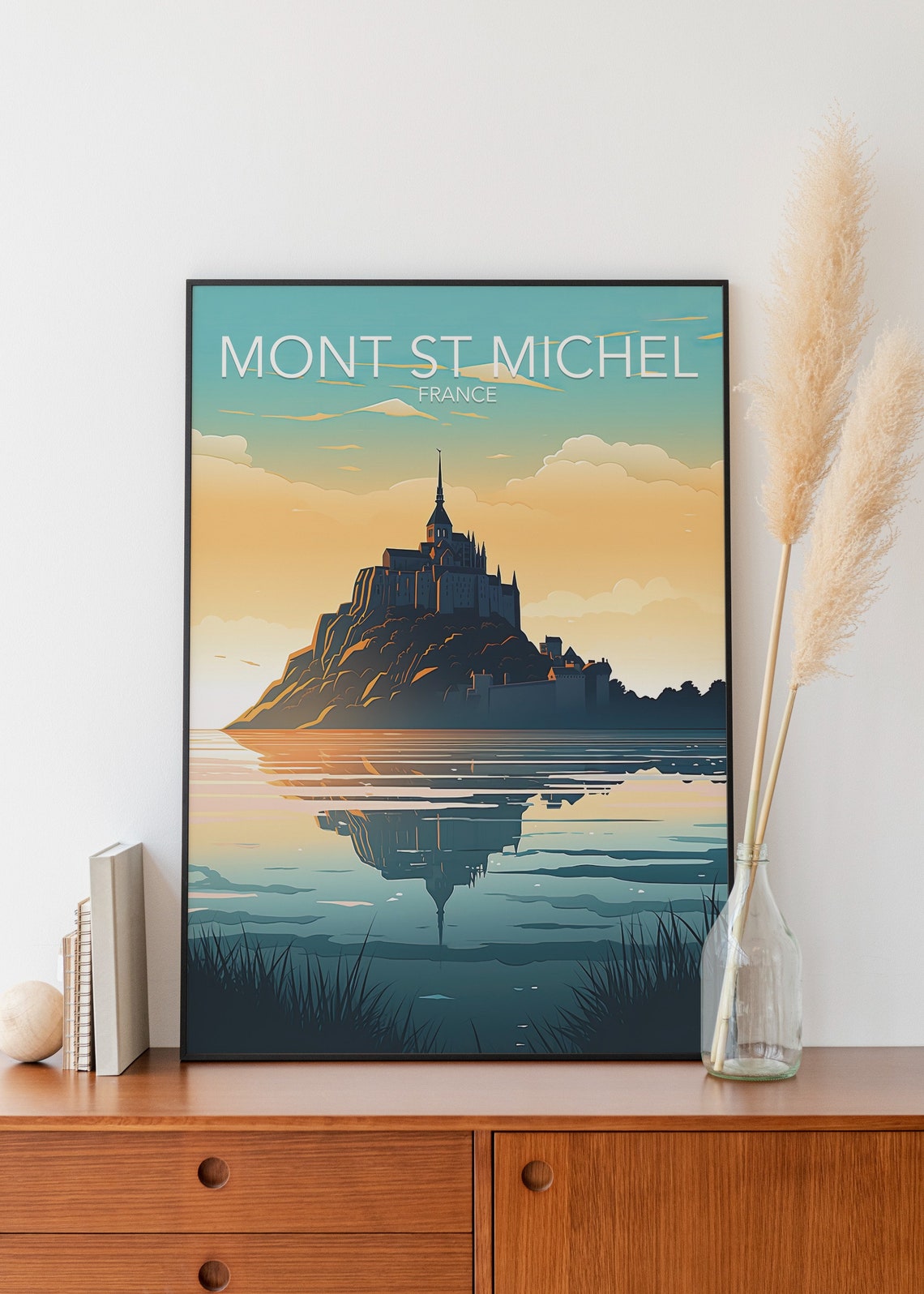 Mont St Michel France Island Abbey Sunset Reflection Art Poster - Image 3