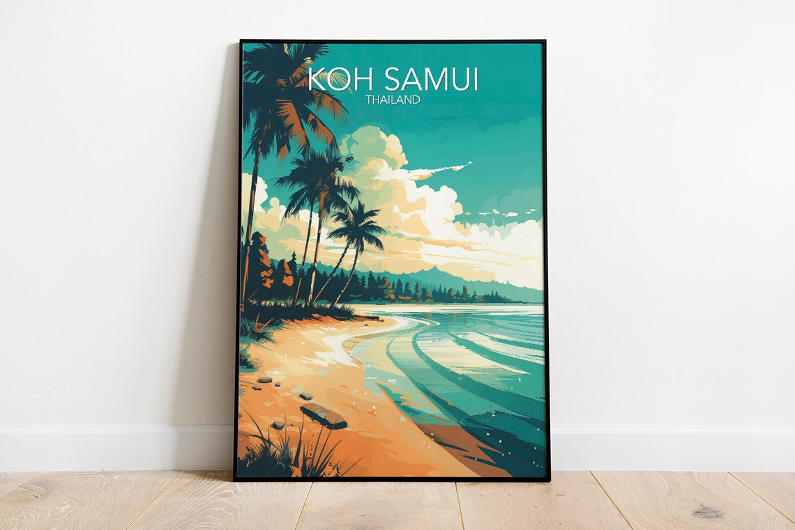 Koh Samui Palm Beach Island Sunset Thailand Vintage Travel Poster