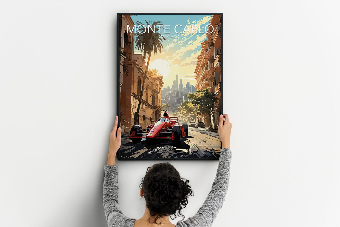 Monte Carlo Monaco Grand Prix Red Race Car Street Scene Poster - Image 2