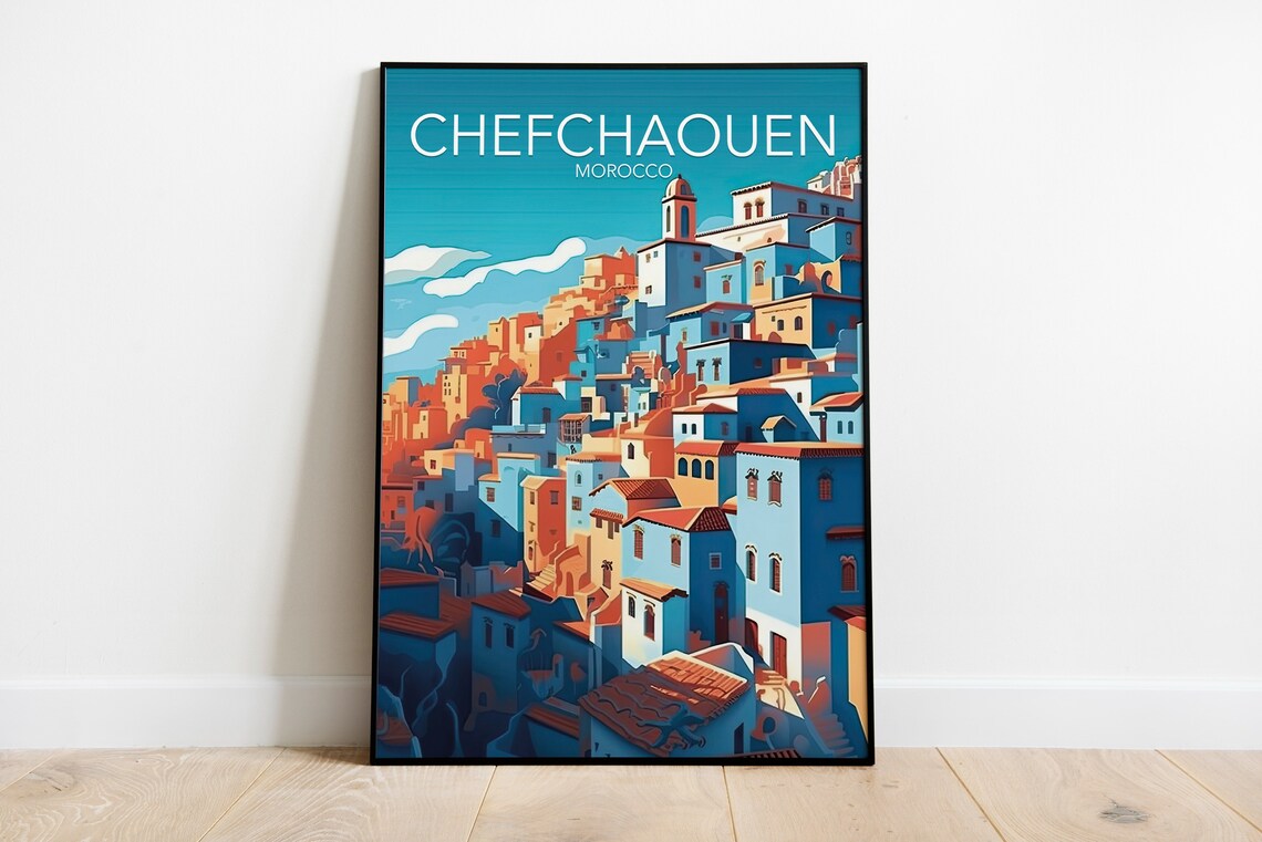 Chefchaouen Morocco Blue City Medina Kasbah Modern Travel Poster