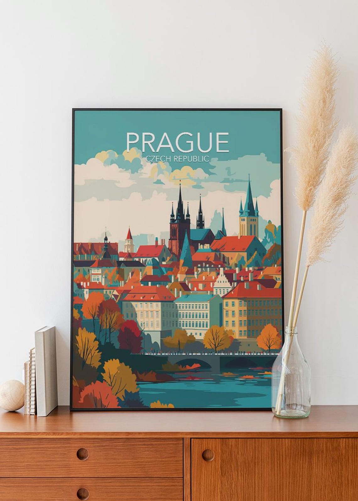 Prague Czech Republic Autumn Old Town Riverside Skyline Poster - Image 2