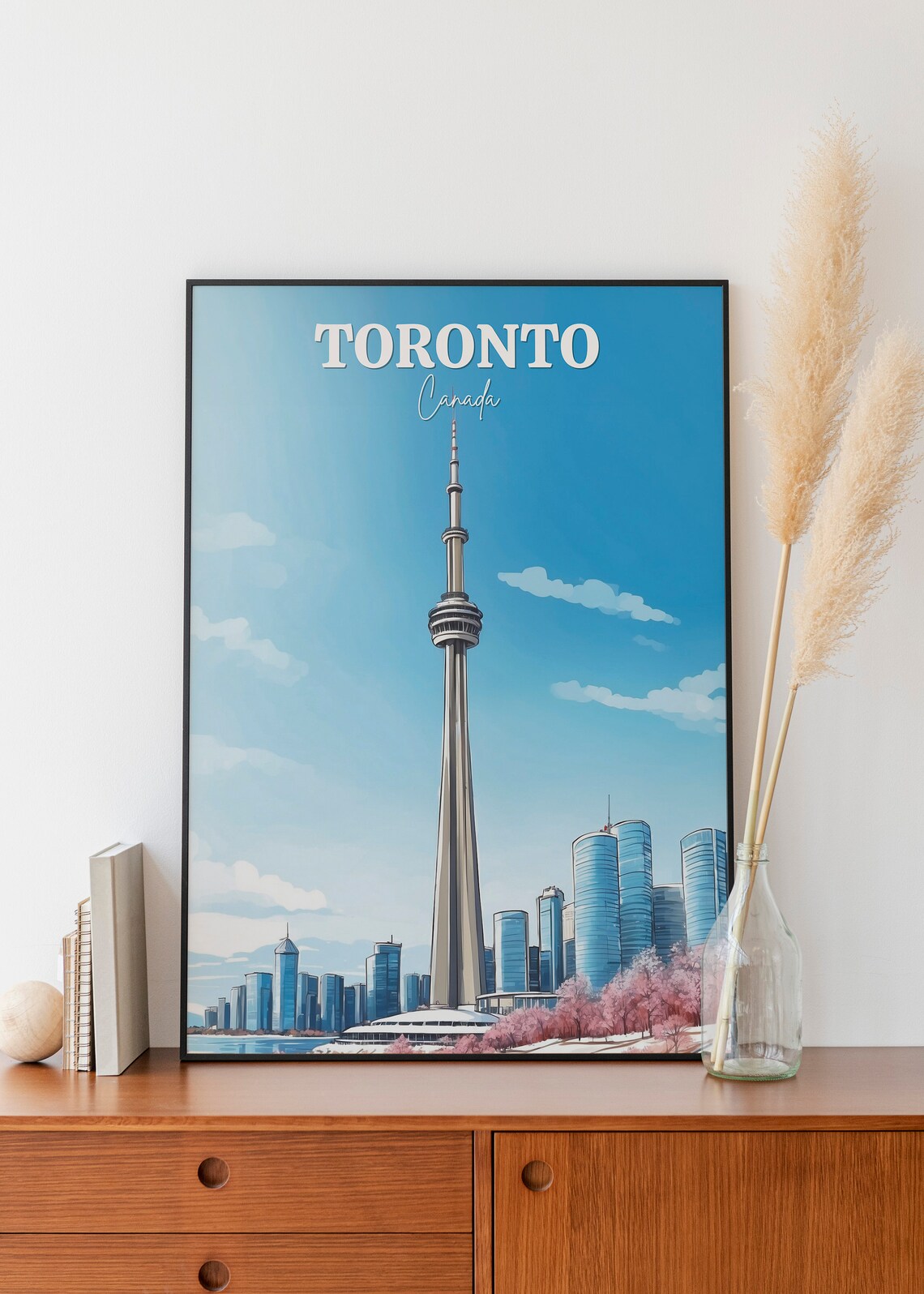 Toronto Canada CN Tower Skyline Cherry Blossom City Travel Art Poster - Image 2