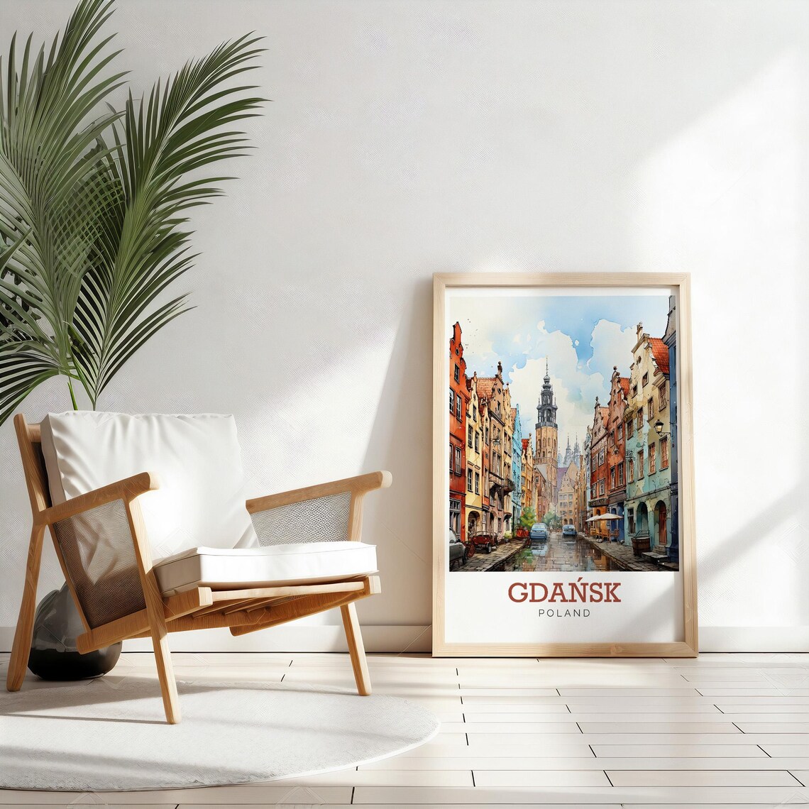 Gdańsk Poland Old Town Street Watercolor European City Travel Poster - Image 2