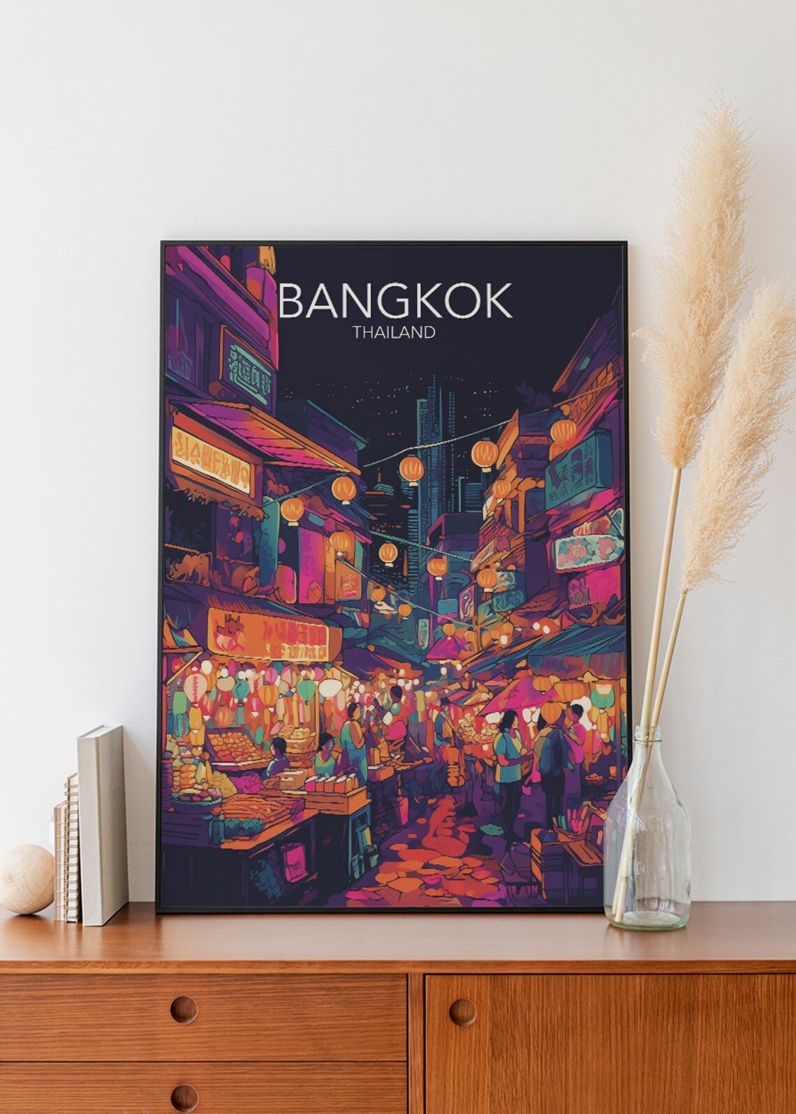 Bangkok Night Market Lanterns Neon Street Thailand Travel Poster - Image 2