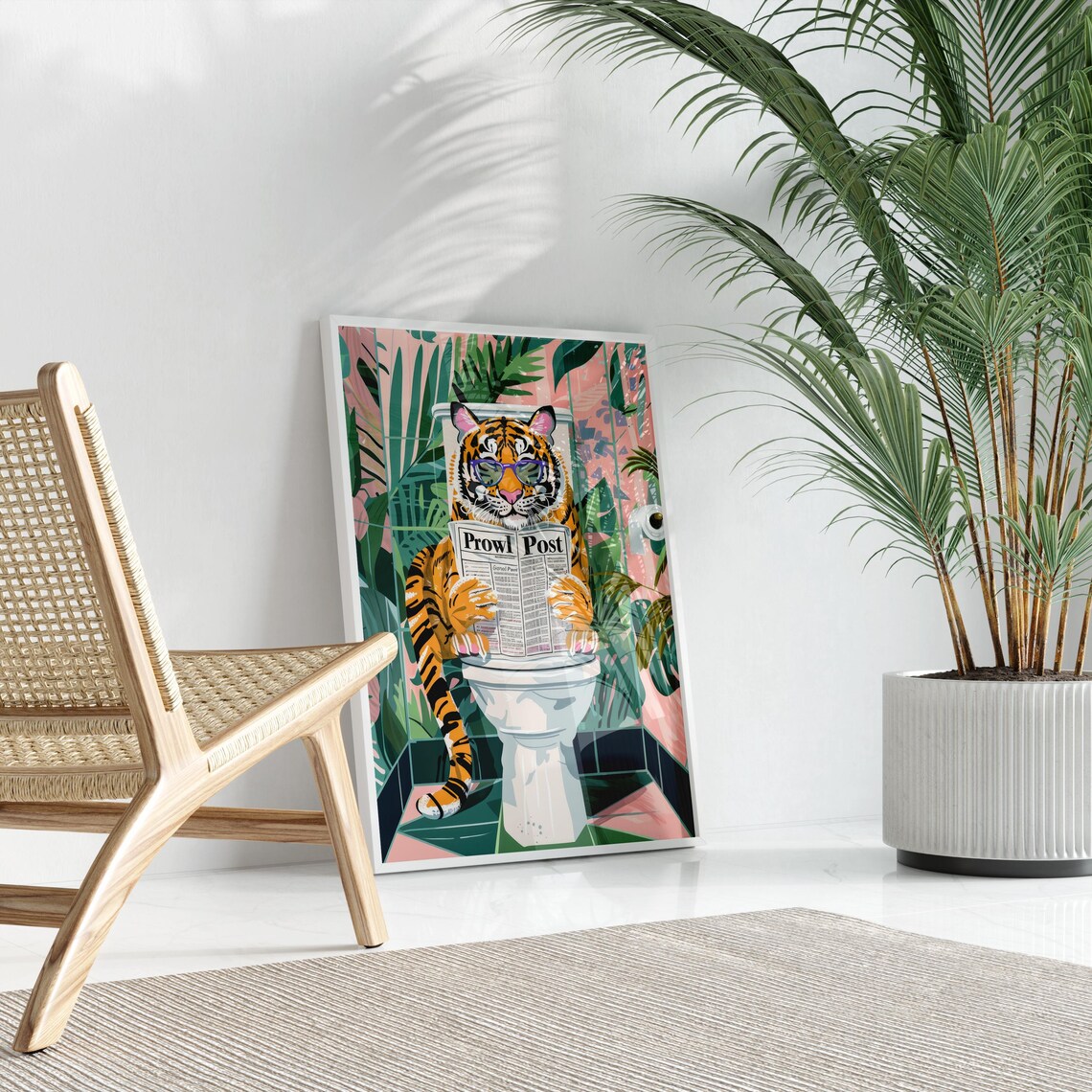 Purple Sunglasses Tiger Reading Prowl Post On Toilet Funny Poster - Image 3