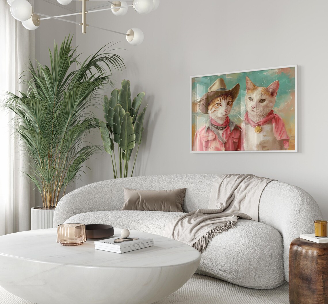 Cowboy Cats in Pink Western Shirts and Cowboy Hats Painting Poster - Image 3