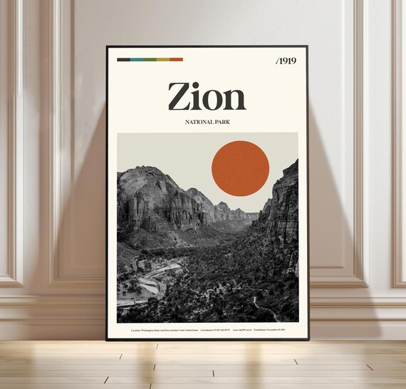 Zion National Park Utah United States Minimalist Canyon Travel Poster