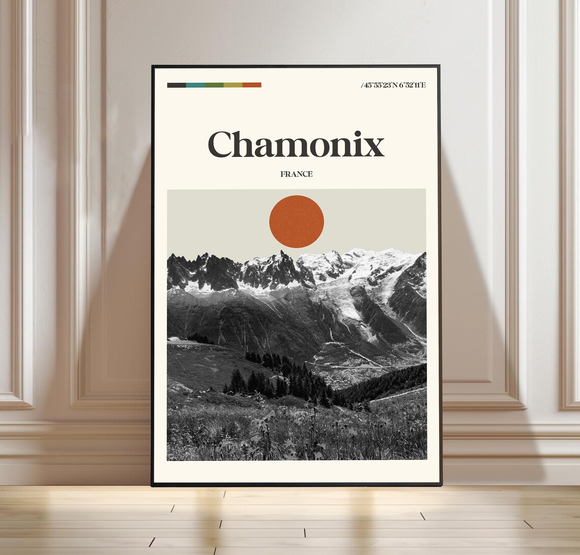 Chamonix France Mont Blanc Snowy Alps Minimalist Travel Poster