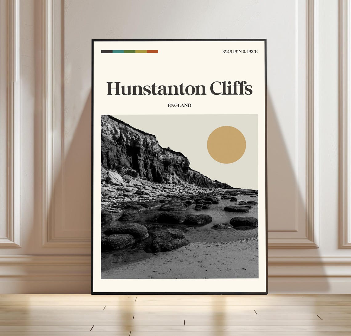 Hunstanton Cliffs England Chalk Coast Seaside Retro Travel Poster
