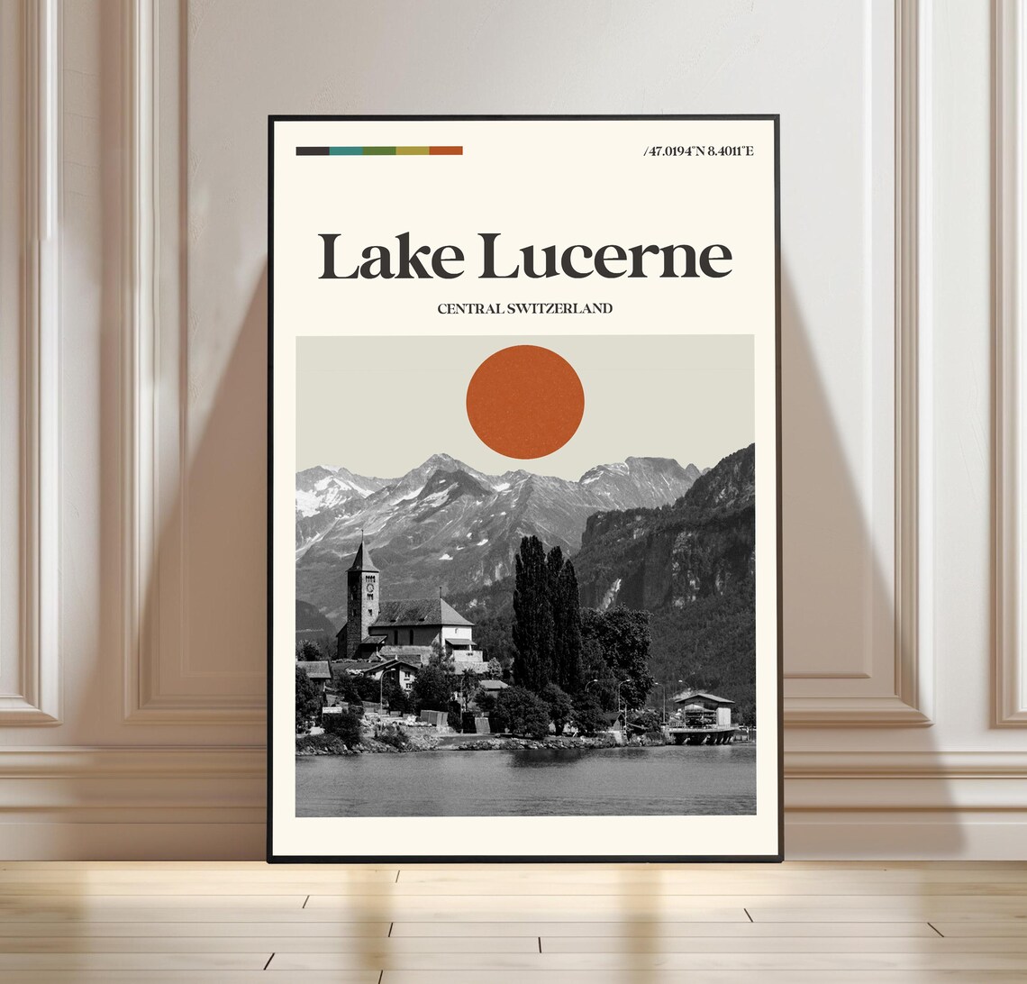 Lake Lucerne Central Switzerland Mountain Scenic Travel Poster