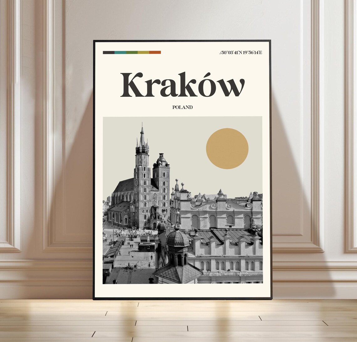 Krakow Poland Old Town Basilica Towers Minimalist Travel Poster