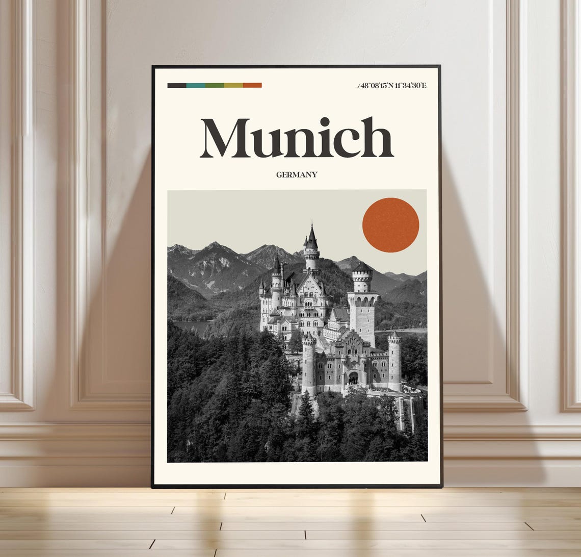 Munich Germany Neuschwanstein Castle Minimalist Travel Poster