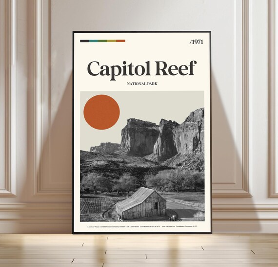 Capitol Reef National Park Utah Vintage Sun 1971 Travel Poster