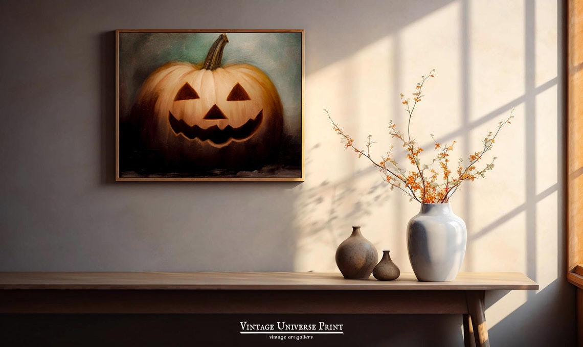 Glowing Jack O Lantern Spooky Grin Dark Night Halloween Print - Image 2