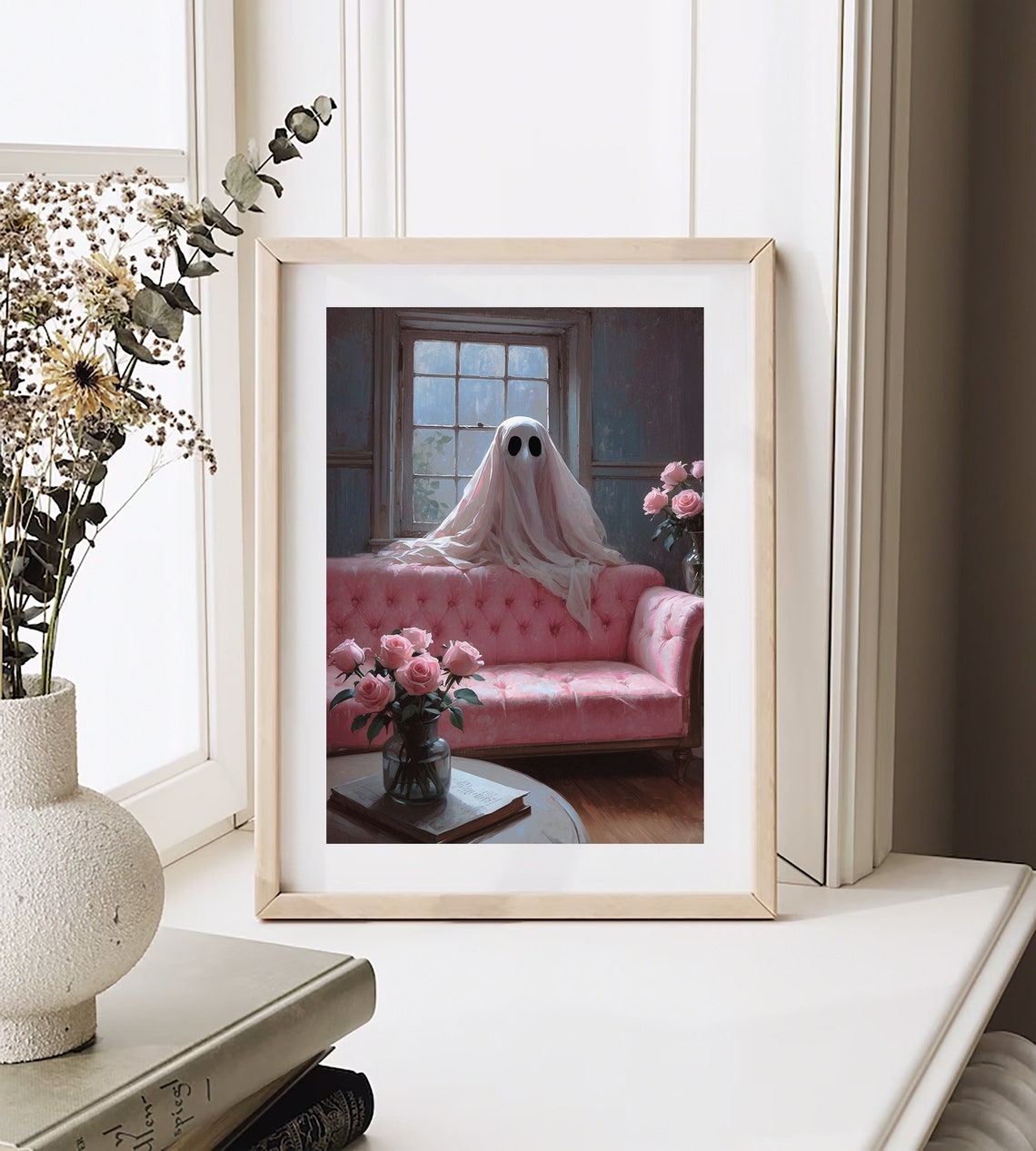 Romantic Ghost Print Cute Ghost With Flowers Ghost Art Print Ghost Painting Living Room Wall Decor Bedroom Wall Art 163 - Image 2