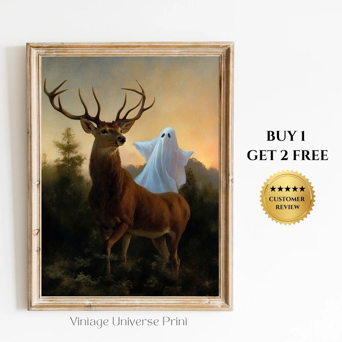Majestic Stag With Ghost Rider At Sunset Autumn Forest Poster