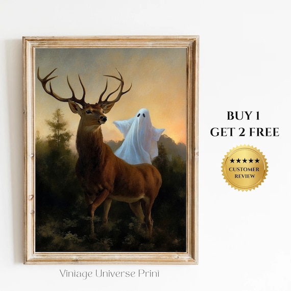 Majestic Stag With Ghost Rider At Sunset Autumn Forest Poster