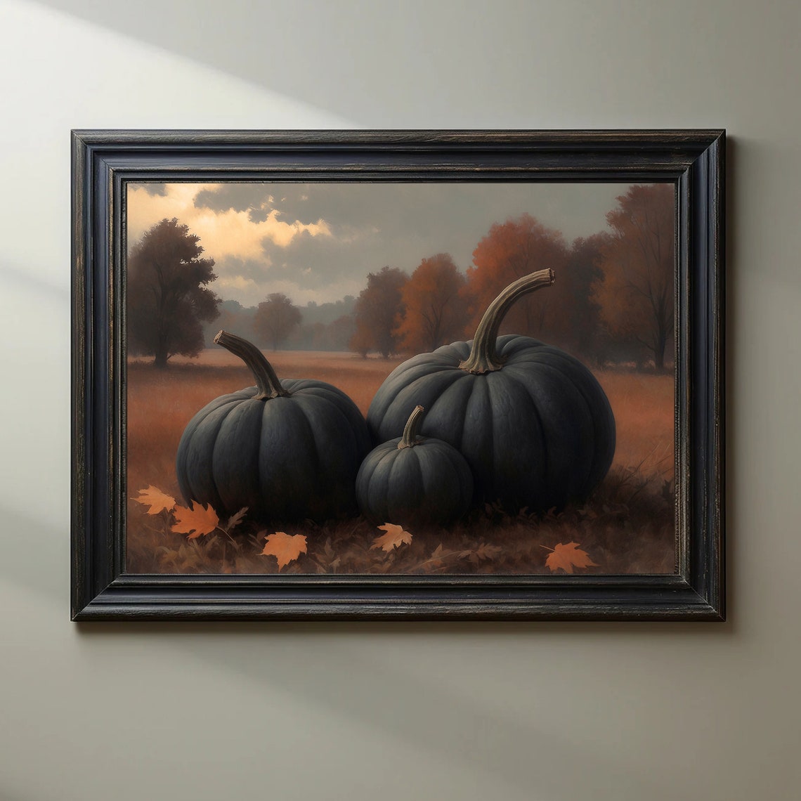 Black Pumpkins In Moody Autumn Field Fall Harvest Decor Poster - Image 4
