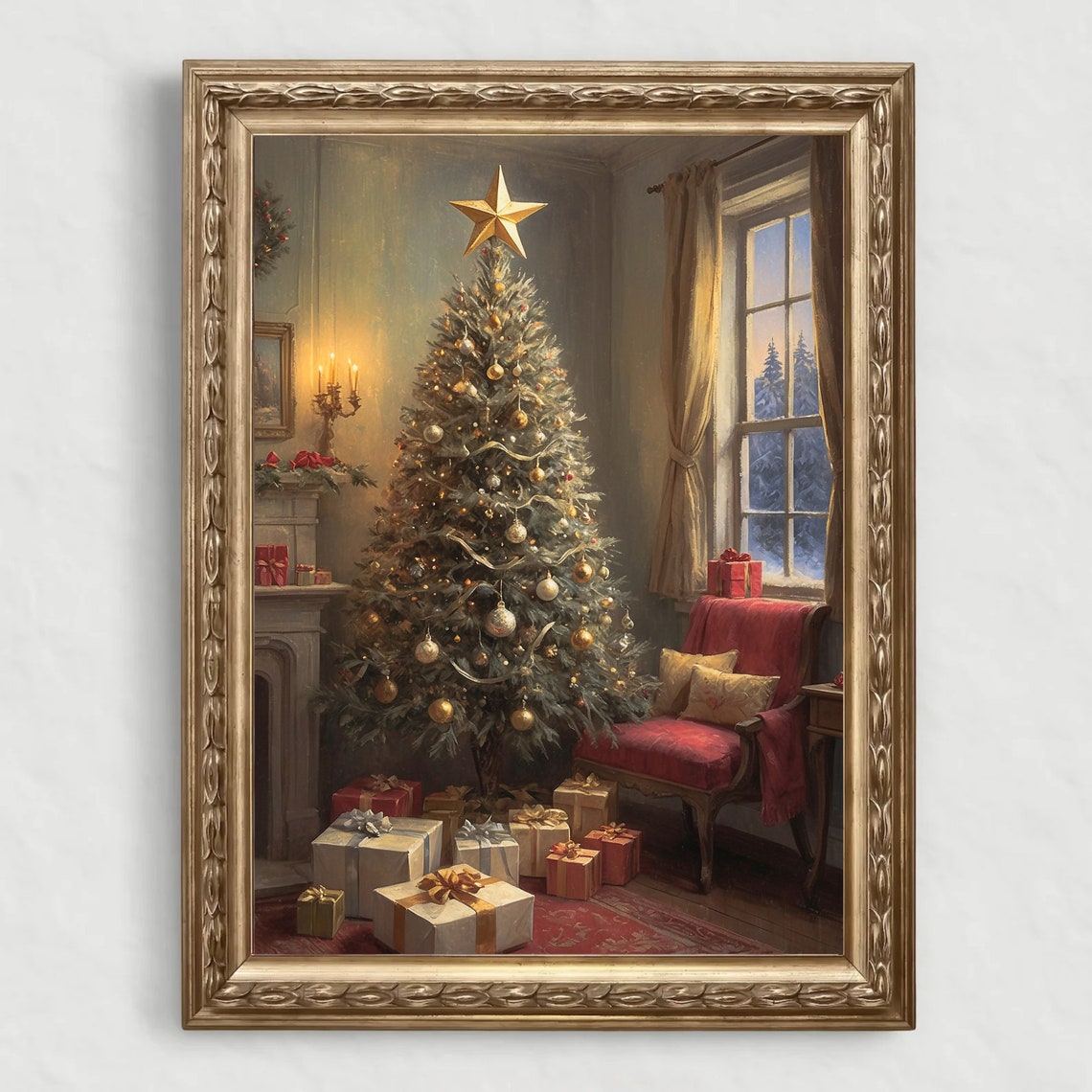 Cozy Christmas Tree Print Christmas Living Room Painting Festive Winter Art Christmas Morning Christmas Cabin Print Holiday Art - Image 5