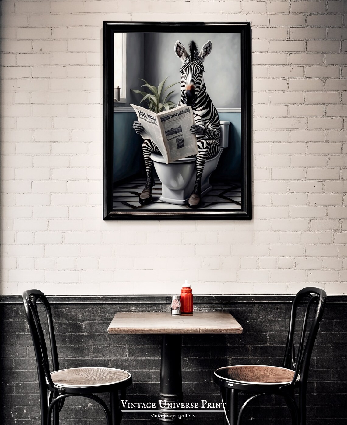 Zebra Sitting on a Toilet Reading the Newspaper Funny Bathroom Wall Art - Image 3