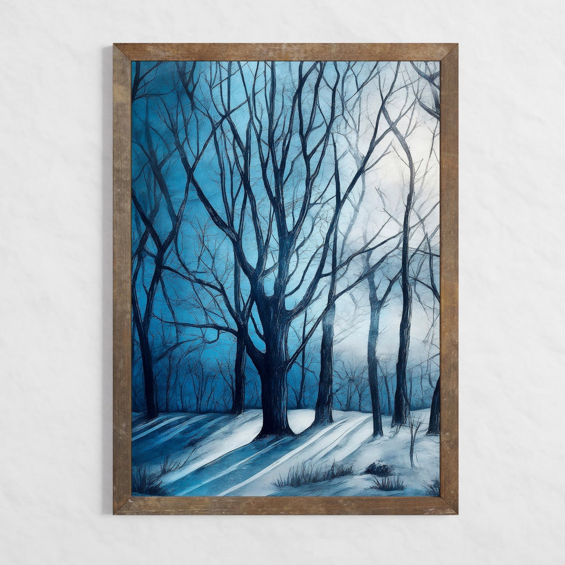 Bare Trees Blue Winter Sky Snowy Ground Moody Woodland Poster - Image 5