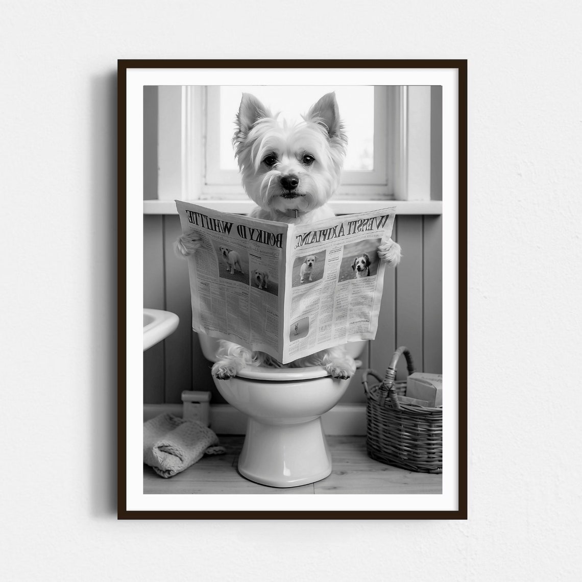 White Terrier Dog Reading Newspaper On Toilet Funny Dog Poster - Image 4