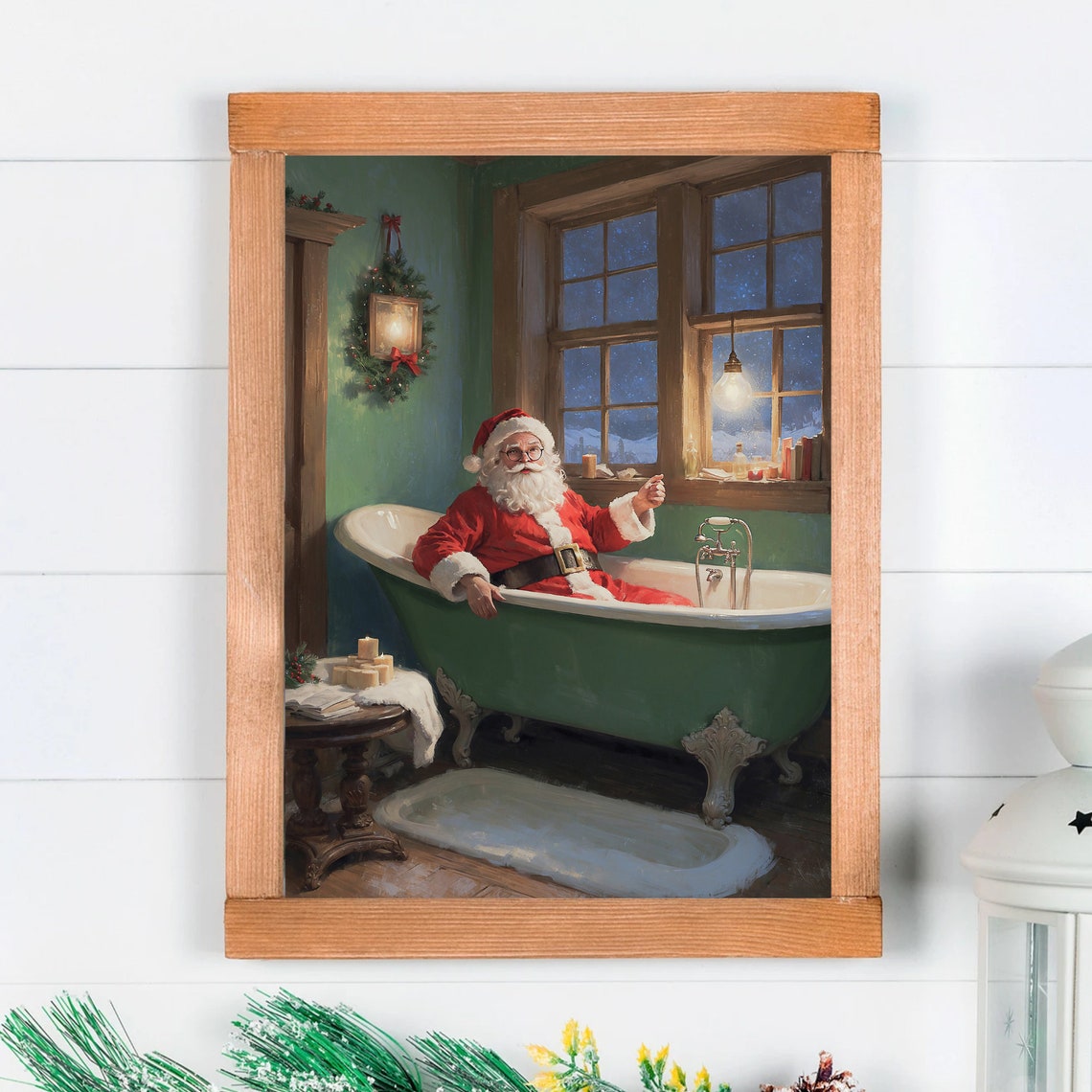 Santa Claus In A Bathtub Cozy Funny Holiday Christmas Poster - Image 3
