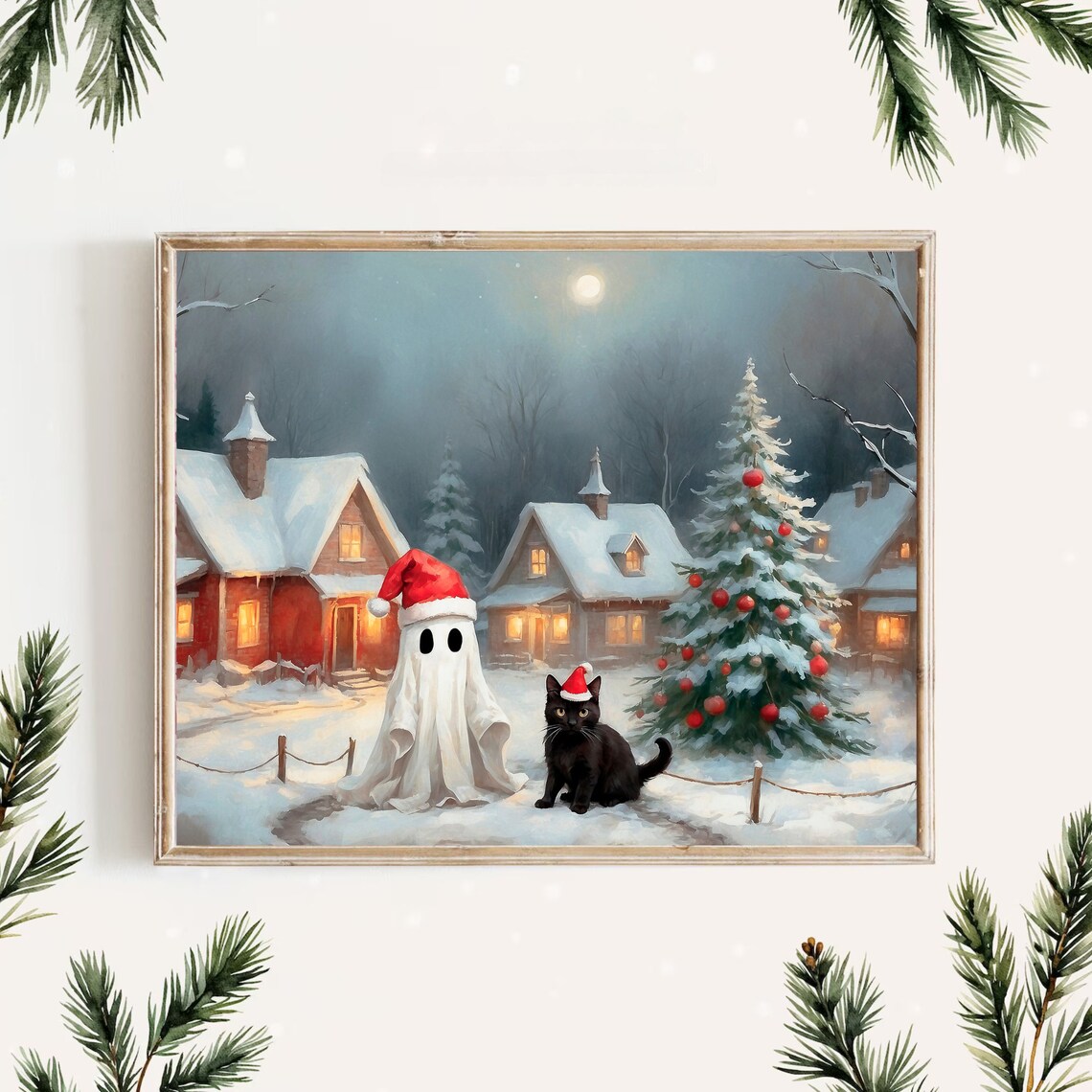 Ghost In The Christmas Snowy Country Village Landscape Painting Christmas Wall Art Print Christmas Tree Print Christmas House Decor 42 - Image 4