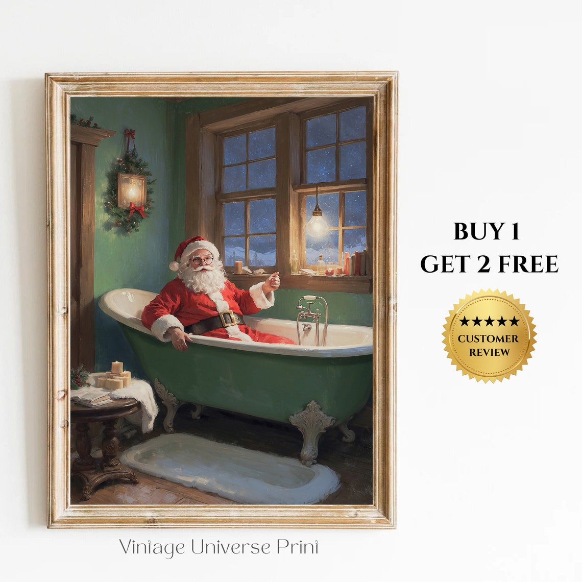 Santa Claus In A Bathtub Cozy Funny Holiday Christmas Poster