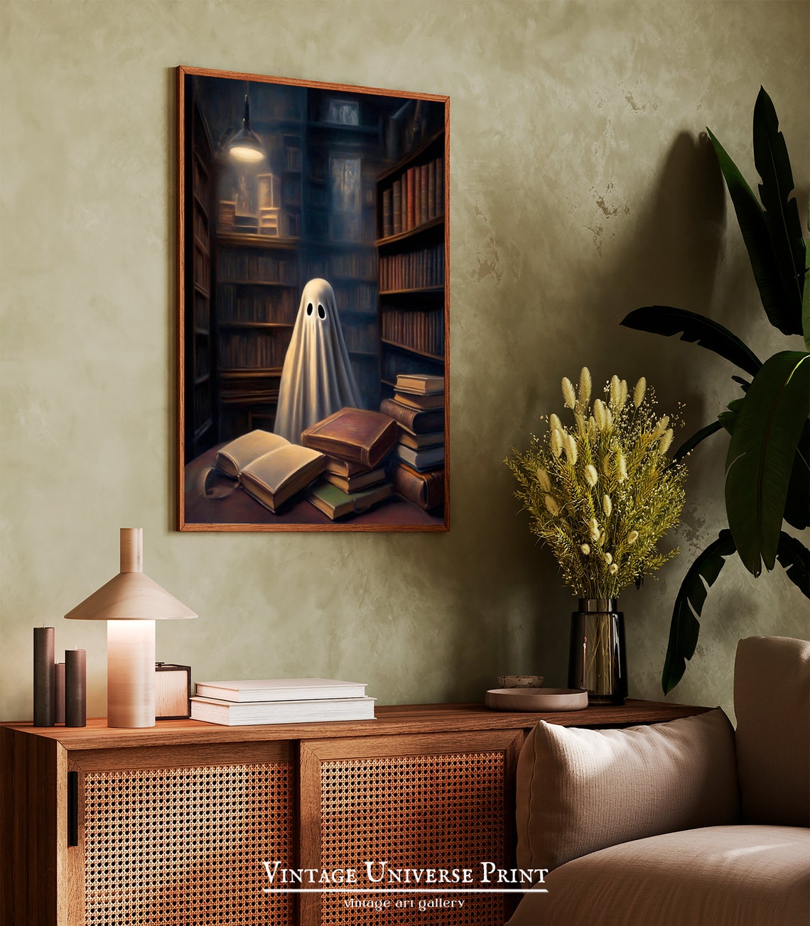 Cute Ghost Old Library Vintage Books Dark Academia Cozy Poster - Image 2