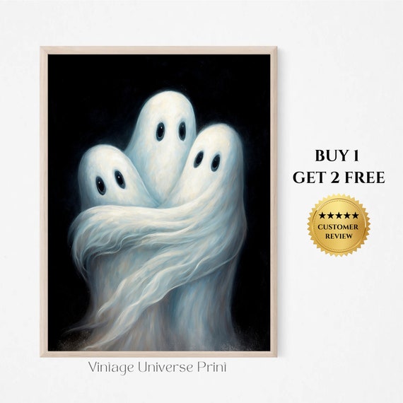 Ghost Hugging Painting Halloween Home Decor Cute Ghost Oil Painting Vintage Aesthetic Dark Academia Print Dark Academia Art Print