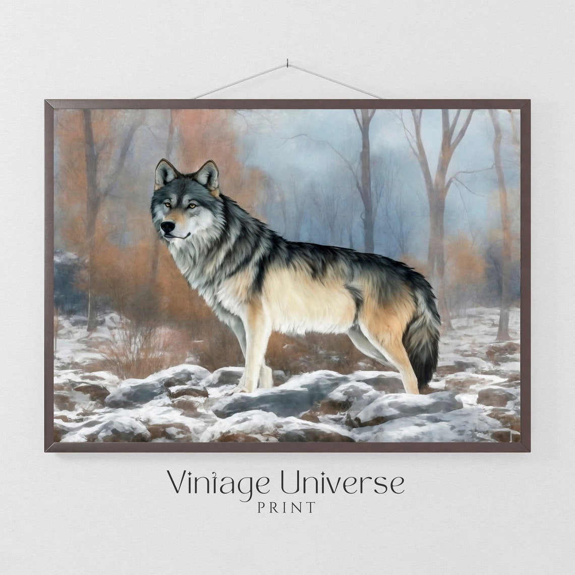 Grey Wolf Snowy Rocks Winter Forest Scene Majestic Wildlife Print - Image 5